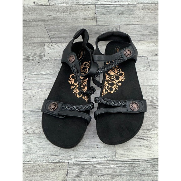 Aetrex Black Leather Braided Strap Cork Comfort Sandals Size 11 Wide - Picture 8 of 10